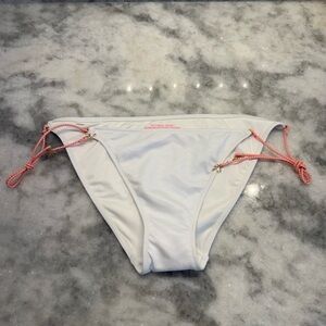 Victoria's Secret White Bikini Bottom with Pink Ties Fun Tie Charms